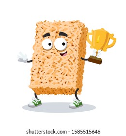 cartoon ramen instant noodles mascot holds the number one cup on white background