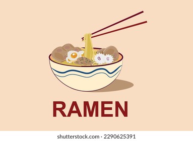 Cartoon ramen noodle illustration design vector.