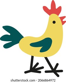 Cartoon ranch rooster icon. Farms cock. Color poultry picture in flat style without outline. Vector clip art of village bird for children. Domestic fowl stands quietly.