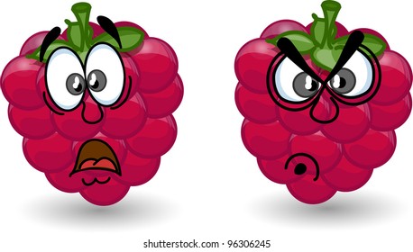 Cartoon raspberry with a variety of emotions, the vector