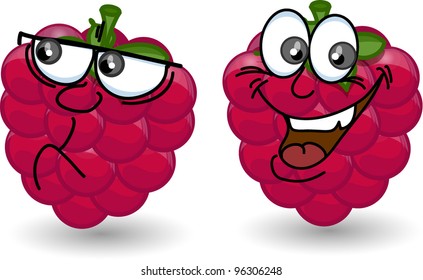 Cartoon raspberry with a variety of emotions, the vector