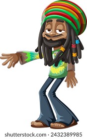 Cartoon Rastafarian man gesturing a friendly welcome.