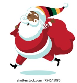 Caricatura Rastafarian Santa Claus. Santa entrega regalos para la Navidad rasta. Vector EPS 10.