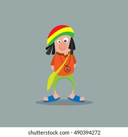 Cartoon rastaman hippie