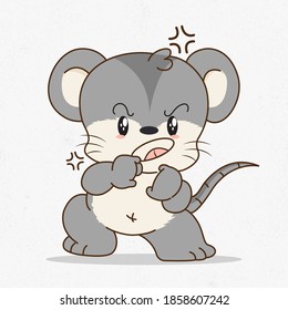 Cartoon rat with angry expression. cute cartoon character. Vector illustration on gray background