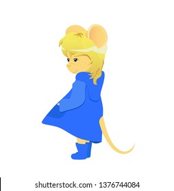 Cartoon rat in blue coat. Year of the rat. Chinese horoscope. Beauty mouse. 