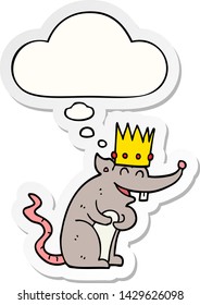 cartoon rat king laughing with thought bubble as a printed sticker