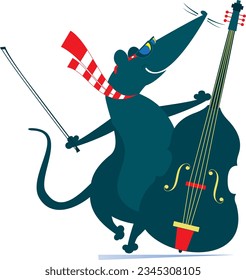 Cartoon rat or mouse a cellist illustration. 
Cartoon rat or mouse is playing music on cello with inspiration. Isolated on white background
