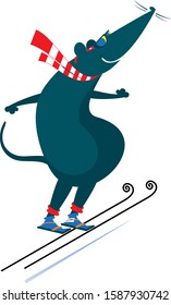 Cartoon rat or mouse a ski jumper illustration. Cartoon rat or mouse a ski jumper isolated on white
 
