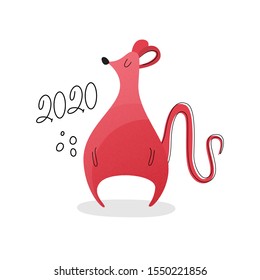 Cartoon rat. New year of the metal rat 2020. Next year's mascot, postcard design, cute print. Vector illustration