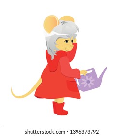Cartoon rat in red coat. Year of the rat. Chinese horoscope. Beauty mouse.	