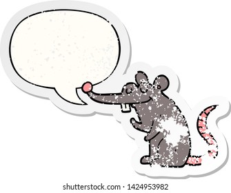 cartoon rat with speech bubble distressed distressed old sticker