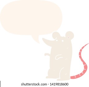 cartoon rat with speech bubble in retro style