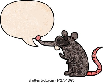 Cartoon-Ratte mit Sprachblase im Retro-Stil
