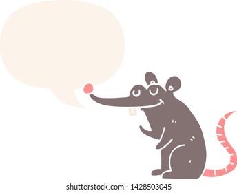 cartoon rat with speech bubble in retro style