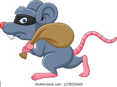 Cartoon rat Thief stealing on the bag and running