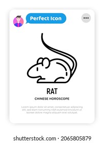 Cartoon rat thin line icon. Modern vector illustration for Chinese horoscope.