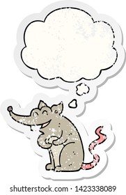 rata de caricatura con burbuja de pensamiento como pegatina gastada angustiada