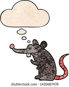 cartoon rat with thought bubble in grunge texture style