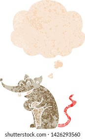 cartoon rat with thought bubble in grunge distressed retro textured style