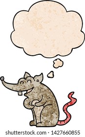 cartoon rat with thought bubble in grunge texture style