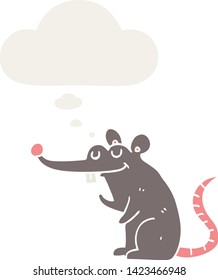 cartoon rat with thought bubble in retro style
