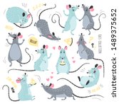 Cartoon rats collection. Vector illustration of funny rats in various poses and actions. Isolated on white.