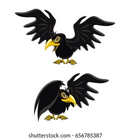Cartoon raven, black bird, flap of wing, Halloween