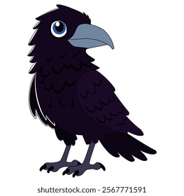 Cartoon Raven Watching Vector Illustration