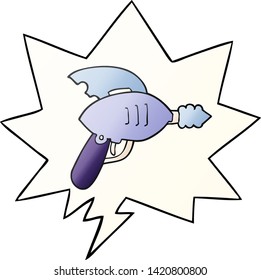 cartoon ray gun with speech bubble in smooth gradient style