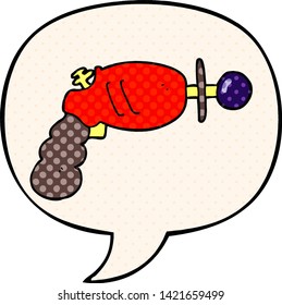 Cartoon-Ray-Gewehr mit Sprachblase im Comicstil