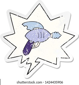 cartoon ray gun with speech bubble distressed distressed old sticker