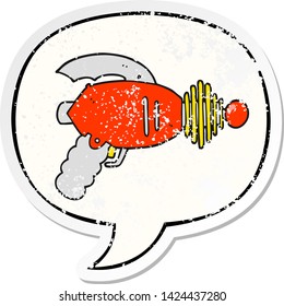 cartoon ray gun with speech bubble distressed distressed old sticker