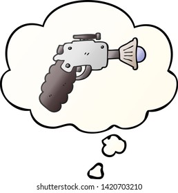 cartoon ray gun with thought bubble in smooth gradient style