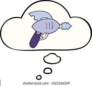 cartoon ray gun with thought bubble