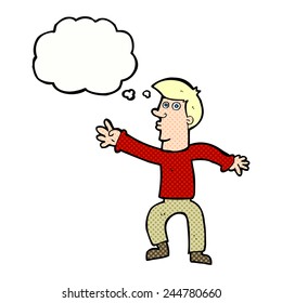 cartoon reaching man with thought bubble