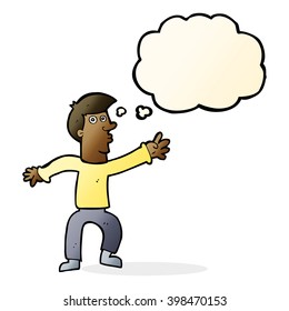 cartoon reaching man with thought bubble