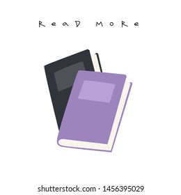 Cartoon reading set of hadrdrawn books. Vector illustration for reading lovers with open books, piles, colorful covers, in a stack, in a group, closed for web, library, store, study.
