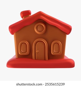 Cartoon realistic chocolate gingerbread house isolated on white background. Vector 3d sweet dessert decoration in modern bright style.