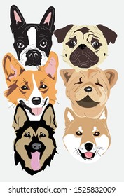 Cartoon Realistic Dog Head Vectors