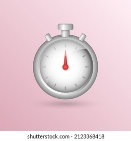 Cartoon Realistic Grey Countdown Timer With Red Arrow. 3D Stopwatch That Can Be Used As Speedometer, Odometer, Chronometer, Business Watch, Alarm Clock Or Deadline Concept. Vector Illustration EPS 10