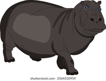 Cartoon realistic Hippopotamus Vector Illustration