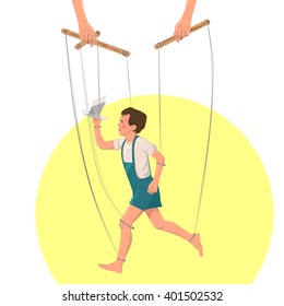 Cartoon realistic marionette boy. Vector illustraton.