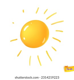 Cartoon Realistic Sun With Glares And Lights Isolated on a White Background. Vector Illustration For Your Design.