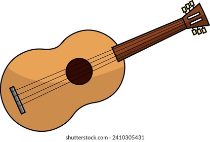 Cartoon Realistic Wooden Acoustic Guitar. Vector Hand Drawn Illustration Isolated On Transparent Background