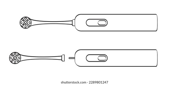 Cartoon rechargeable sonic or electric toothbrush. For brushing, wach your teeth and molar. Vector teeth brush or tooth brush icon. Dental, Oral care, mouth hygiene symbol. Spare brush heads