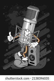 cartoon recording microphone t  shirt design illustration