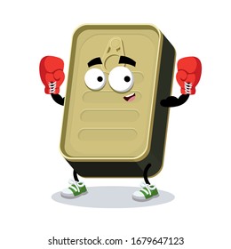 lata rectangular de caricatura puede enmascararse con guantes de boxeo rojos sobre fondo blanco