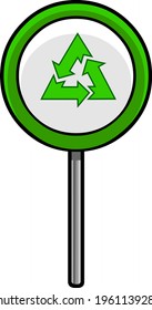 Cartoon Recycle Sign. Vector Hand Drawn Illustration Isolated On Transparent Background