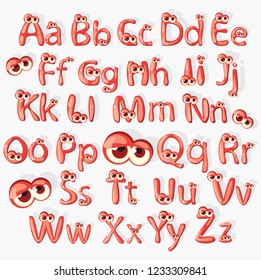 Cartoon red alphabet with eyes, vector illustrated